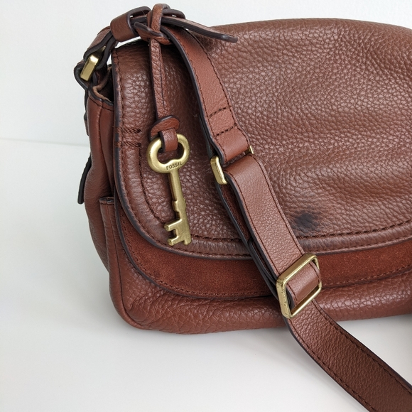 Cognac Fossil Peyton Small Crossbody Purse Leather and Suede - Picture 13 of 16